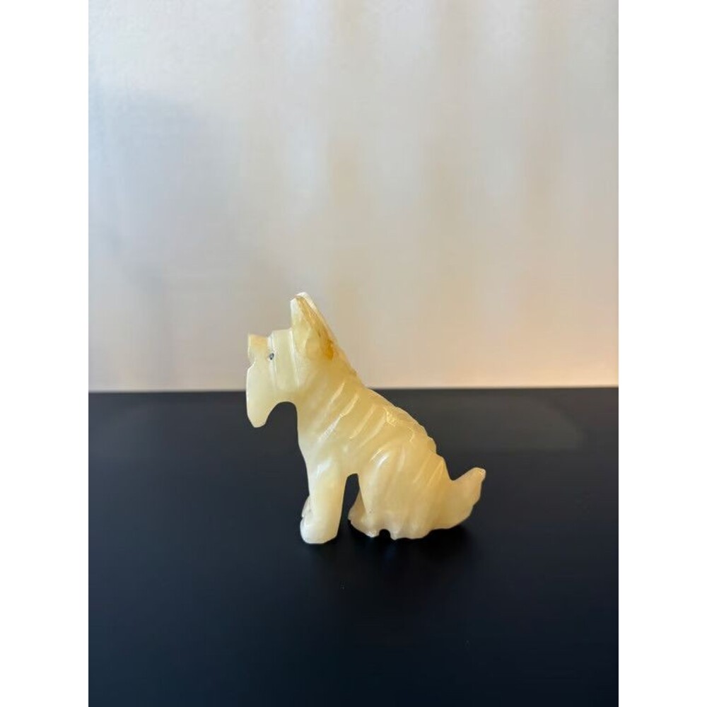 Carved Onyx Scottie Dog Figurine Banded Stone Terrier Hand Carved Mexican